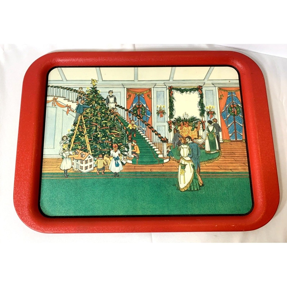Potpourri Press Christmas‎ Tray Metal Vintage Victorian Theme Made in USA 80s